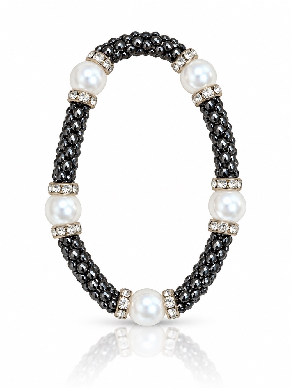 Black Bracelet with Pearl Accents